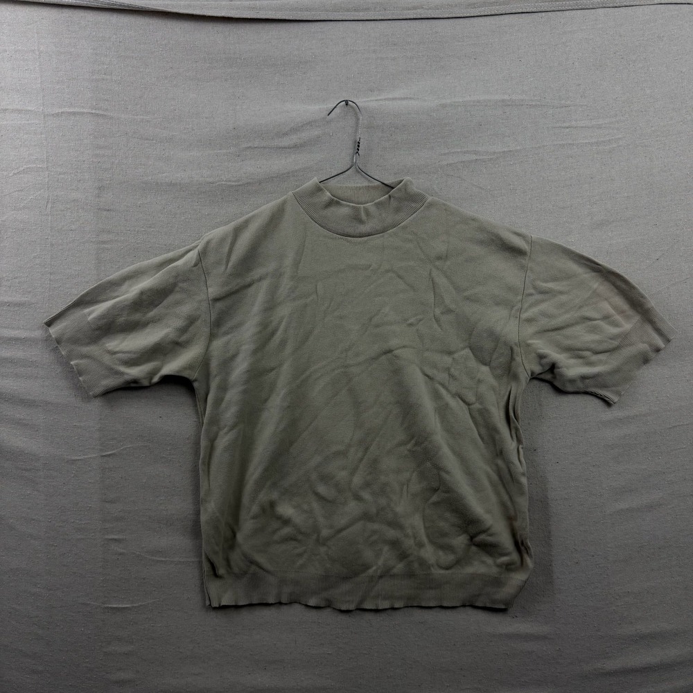 Wills & Co‎ Short Sleeve Knit Sweater Mens Medium Tan Mock Neck Cotton USA Made